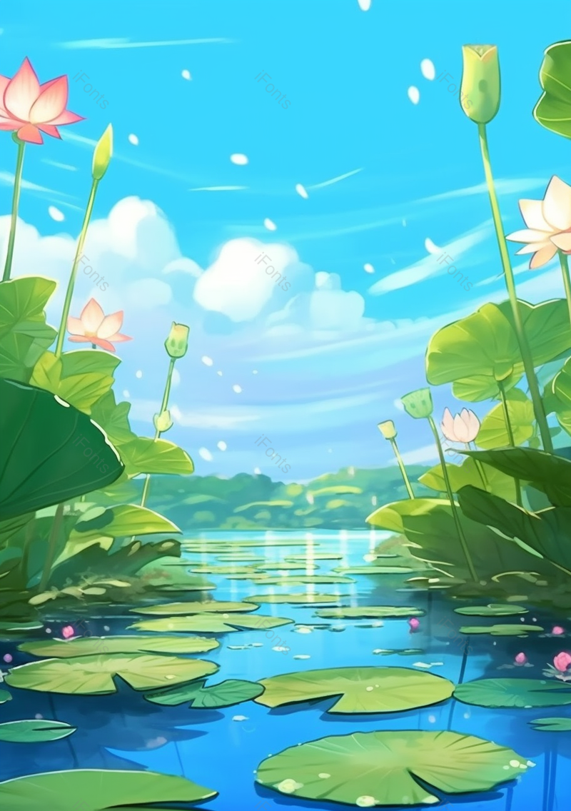 夏天荷花荷塘人物插画背景,插画/手绘图,插画/手绘图库,插画/手绘图下载,插画/手绘